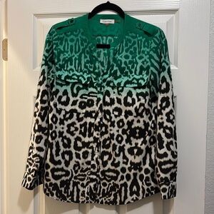 Calvin Klein Green and Black Animal Print Blouse